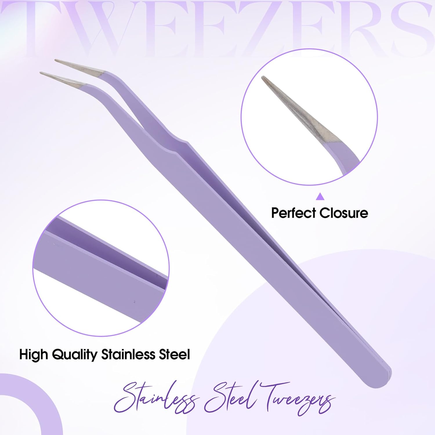 WENDY Lash Tweezers for Eyelash Extensions, Precision Fiber Stainless Steel Lash Applicator Tool for False Eyelashes, Precision Fiber Mega Volume lash-tweezers Use at Home
