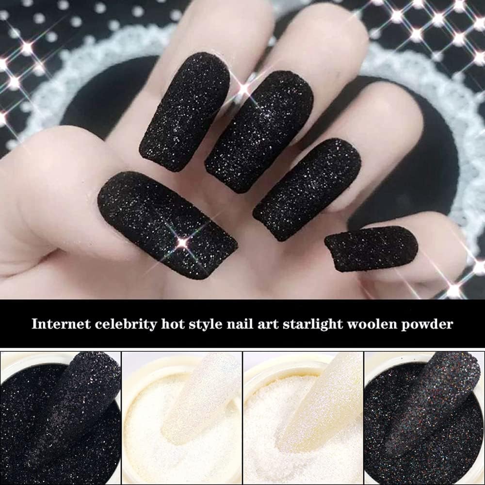 0.2mm Black Nail Glitter White Rainbow Holographic Shining Sugar Nail Glitter Candy Coat Powder Sugar Coating Effect Nail Pigment Powder Nail Art Decorations Dust Diamond Dust for Nails (B)