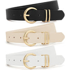XZQTIVE 3 Pack Women Belts For Jeans Dresses Pants Ladies Leather Waist Belt with Gold Buckle