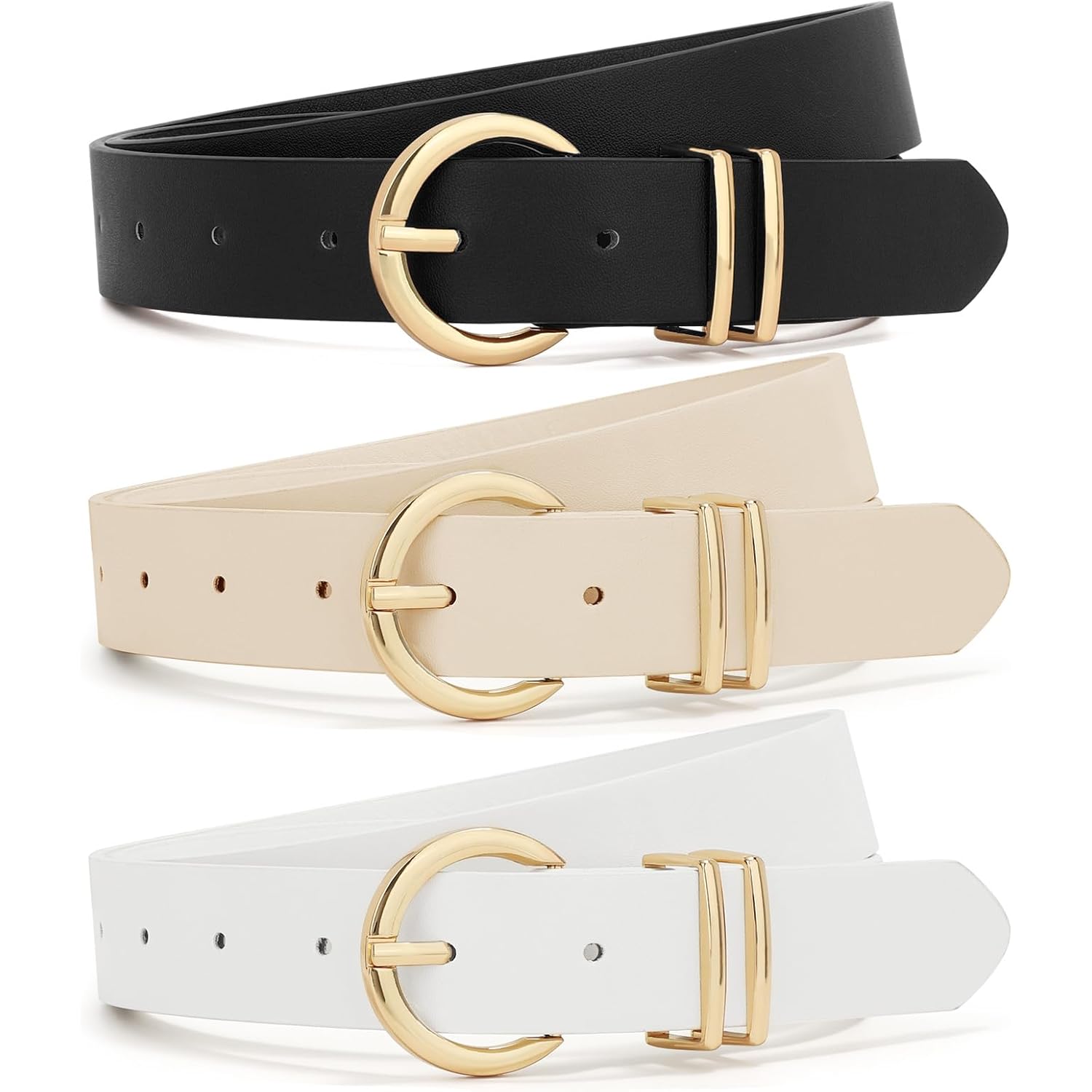 XZQTIVE 3 Pack Women Belts For Jeans Dresses Pants Ladies Leather Waist Belt with Gold Buckle