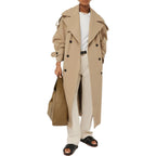 Womens Oversized Long Trench Coat Double Breasted Lapel Windproof Overcoat With Belt