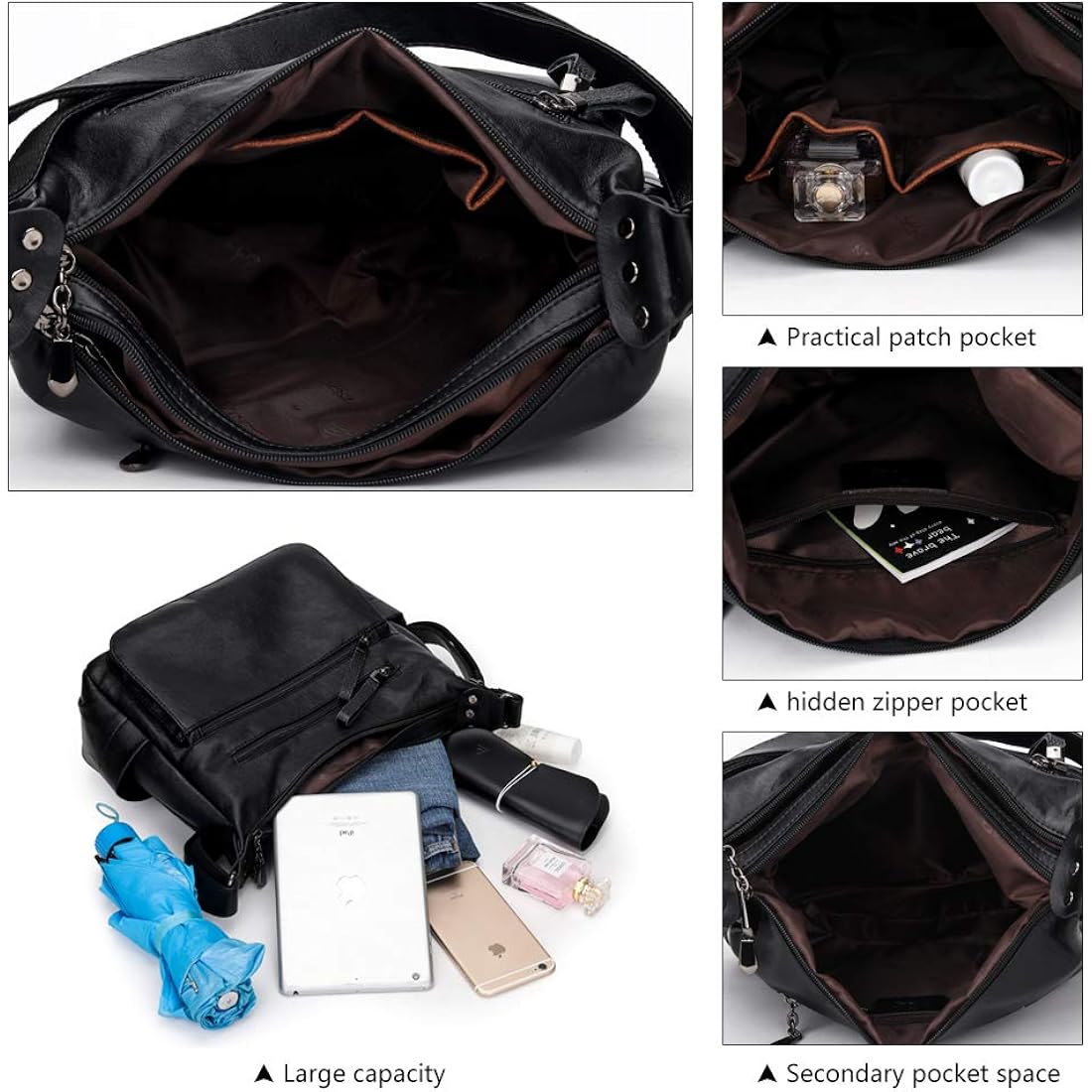 Artwell Fashion Crossbody Bag For Women Shoulder Bag Soft Pu Leather Handbags Purses Multi Pocket Hobo Tote Bag