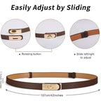 Women’s Skinny Leather Belt with Gold or Silver Turn-Lock Buckle – Adjustable Thin Belt for Dresses, Office & Wedding