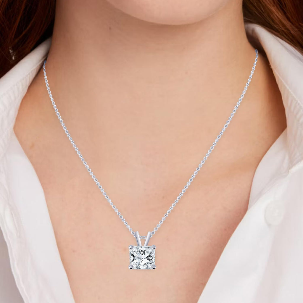 0.25 to 1 Carat Princess Diamond Solitaire Pendant Necklace J-K Color I1 Clarity