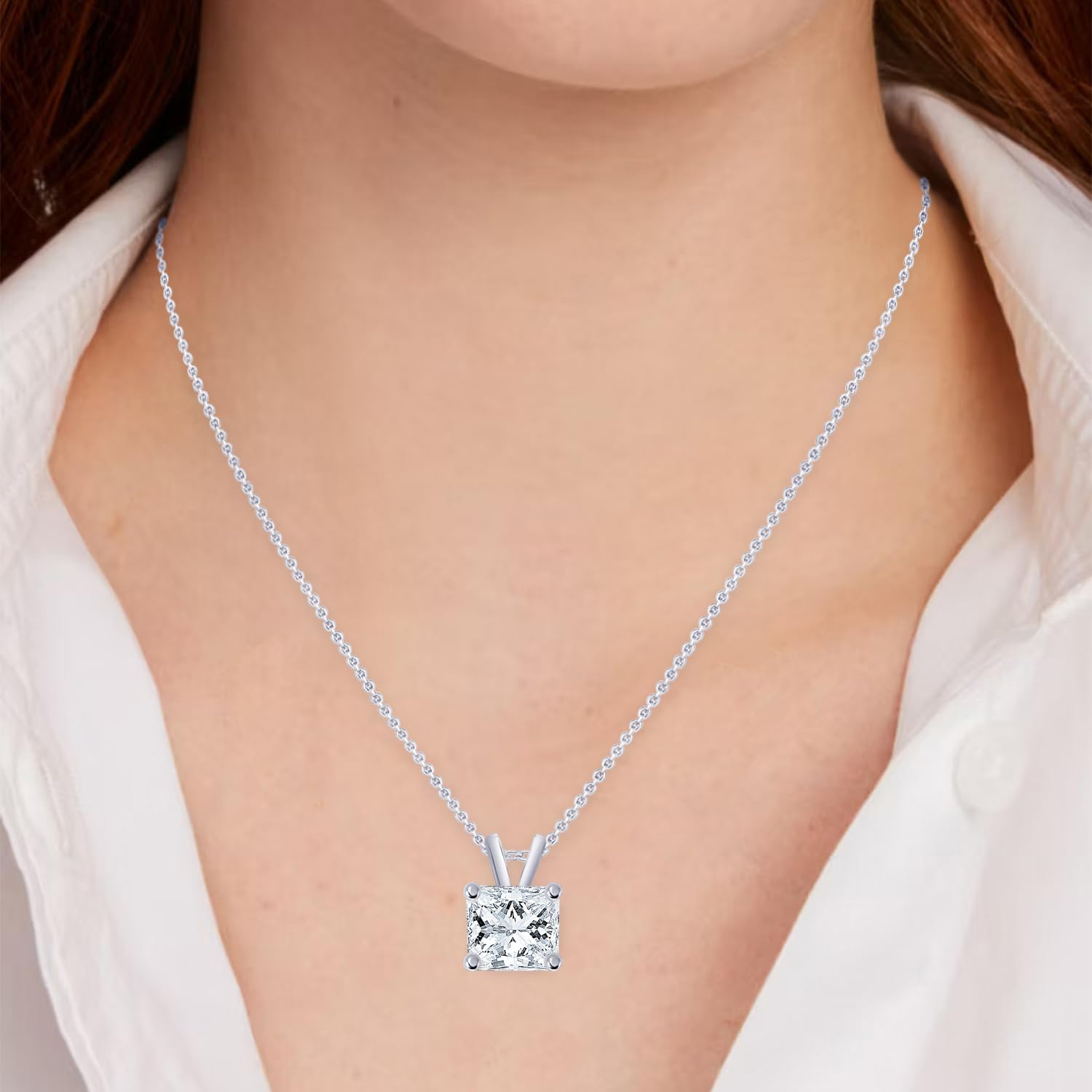 0.25 to 1 Carat Princess Diamond Solitaire Pendant Necklace J-K Color I1 Clarity