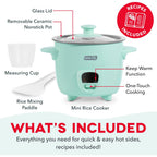 Dash Mini Rice Cooker | Small Rice Maker, 2 Cups Cooked / 1 Cup Uncooked, Ceramic Nonstick Removable Pot, Keep Warm Function, Compact And Portable For Dorm, Travel, Single Serve, Aqua