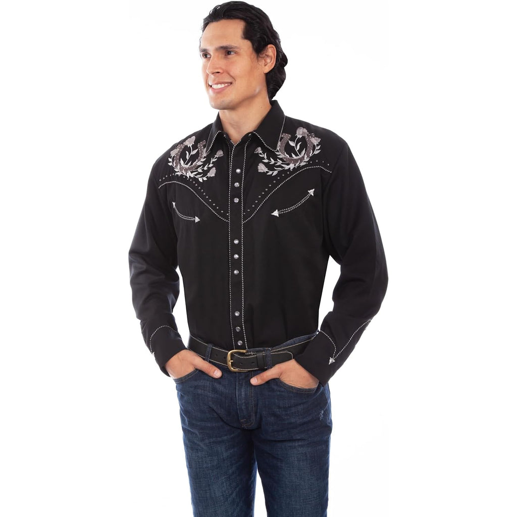 Retro Horseshoe & Roses Snap Shirt By Scully