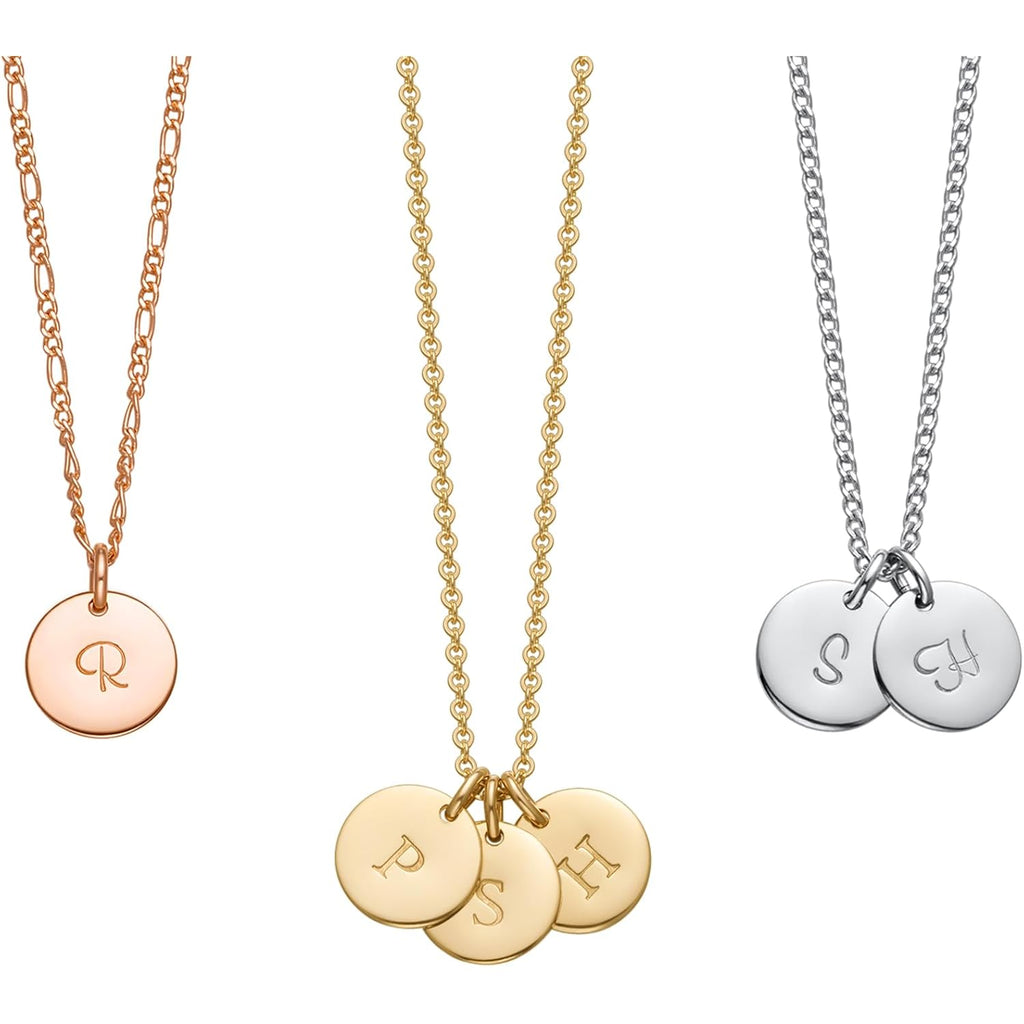 Endless Story Initial Necklaces for Women, Sterling Silver, 14K Gold Filled Custom Dainty Letter Necklace, Initial Necklace, 9mm Disc Pendant, Mom Necklace, Gift for Mom, Daughter, Grandma