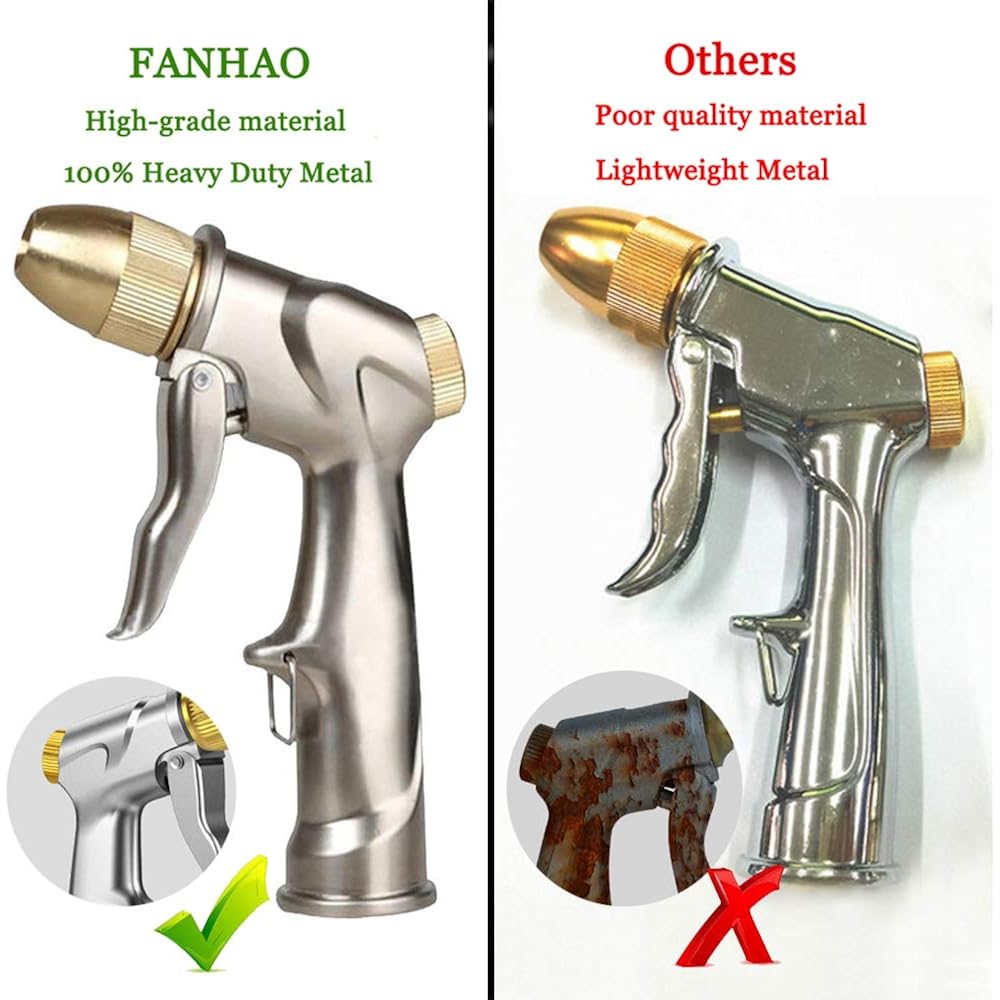 Fanhao Upgraded Garden Hose Nozzle Sprayer, 100% Heavy Duty Metal Handheld Water Nozzle High Pressure In 4 Spraying Modes For Watering Plants And Lawn, Car Washing, Patio And Pet