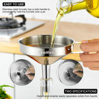 Stainless Steel Funnel, Walfos 3 Pack Kitchen Funnel With 2 Removable Strainer ＆ 1Pcs Cleaning Brush, Perfect For Transferring Of Liquid, Oils, Jam, Dry Ingredients & Powder