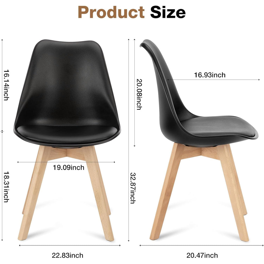 Olixis Dining Chairs Set Of 8 Kitchen Mid Century Modern Chairs With Wood Legs And Pu Leather Cushion, Upholstered Accent Chai For Living Room Bedroom Outdoor Lounge, Black