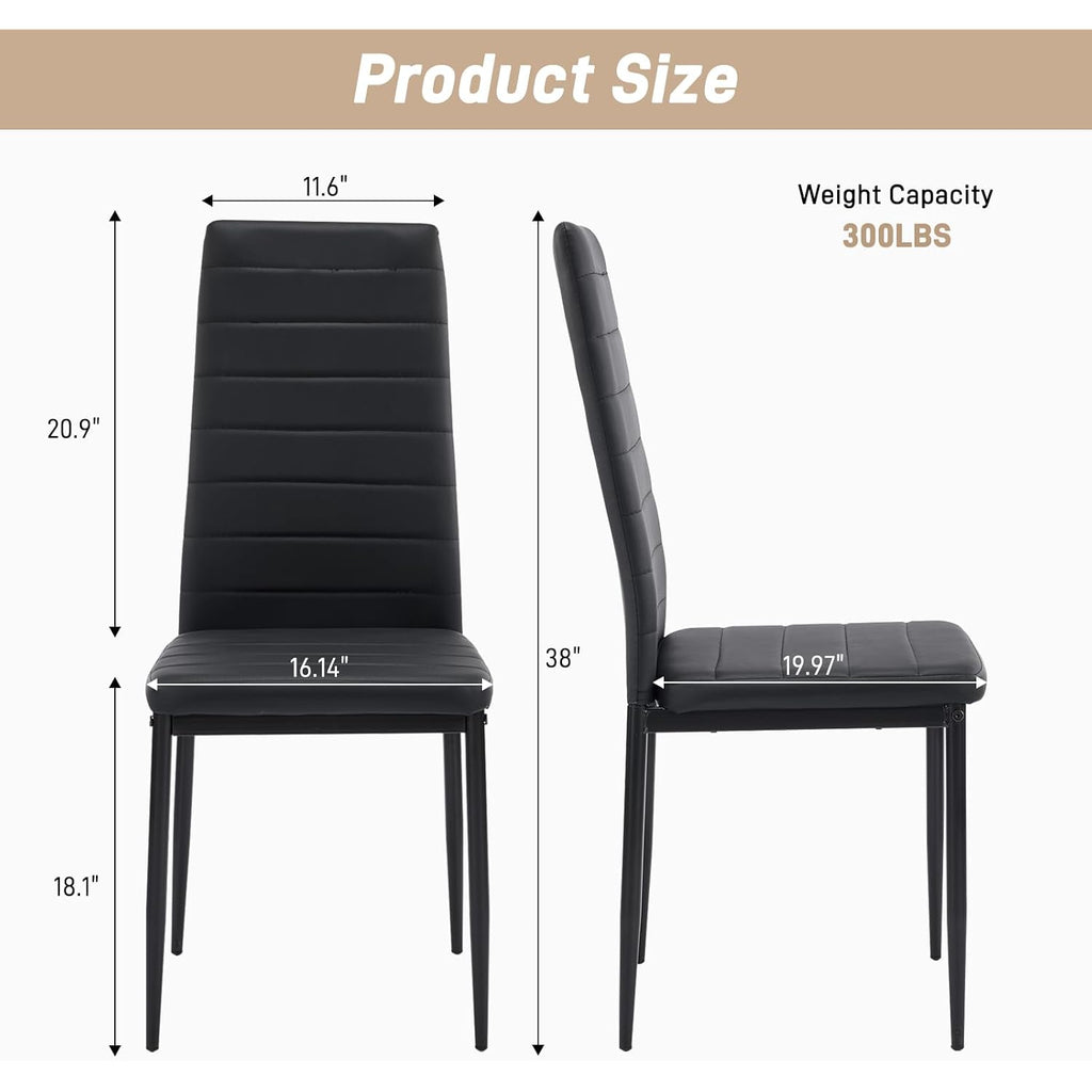 Karl Home Dining Chairs Set Of 4, Pu Leather & High Back, Black
