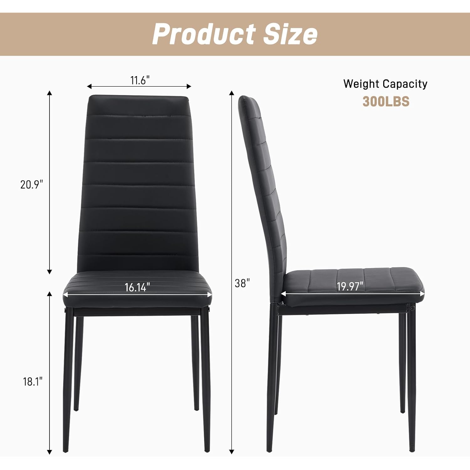 Karl Home Dining Chairs Set Of 4, Pu Leather & High Back, Black