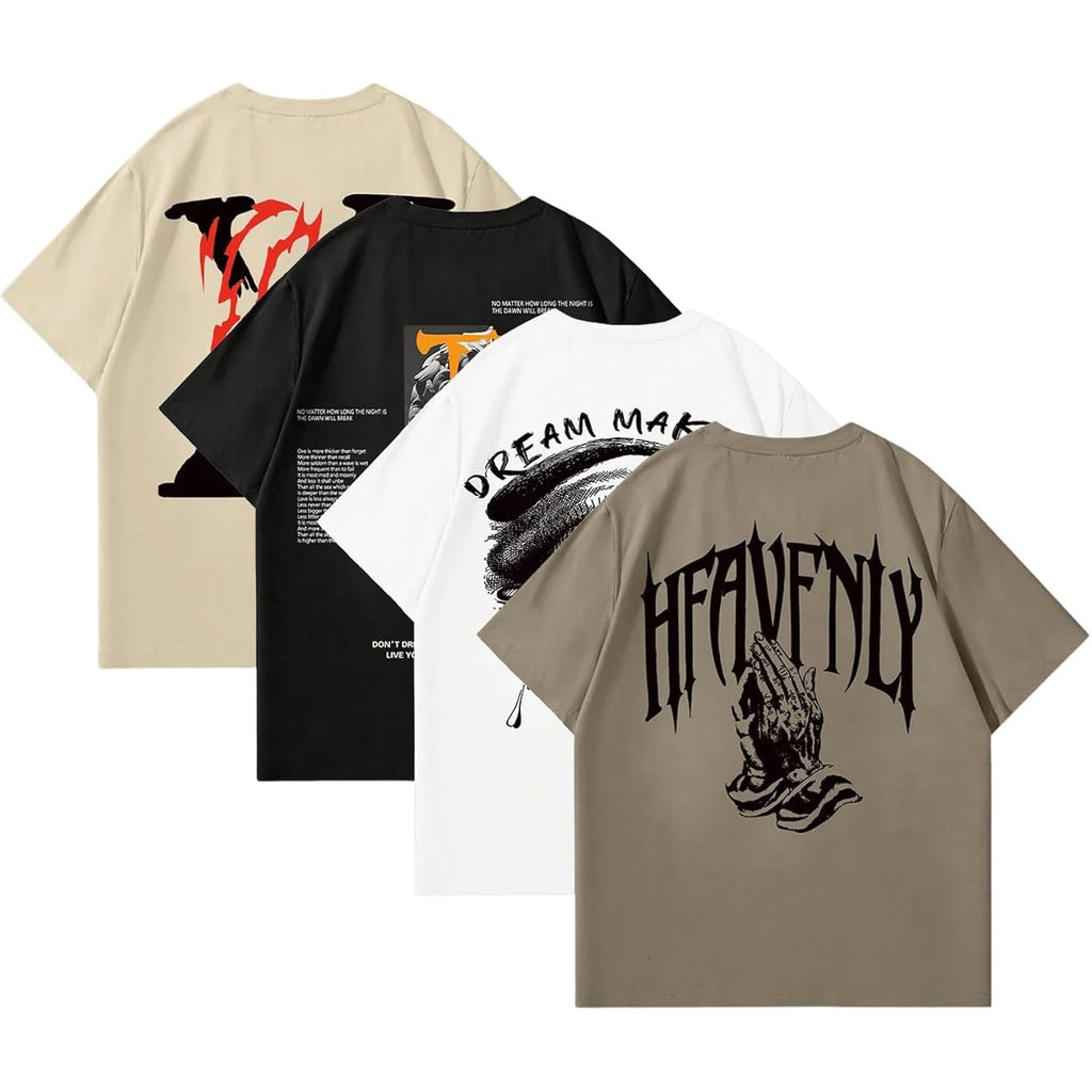 Men'S 4 Piece Y2K Graphic Tees Short Sleeve Casual Crew Neck Summer Cool T-Shirts Top
