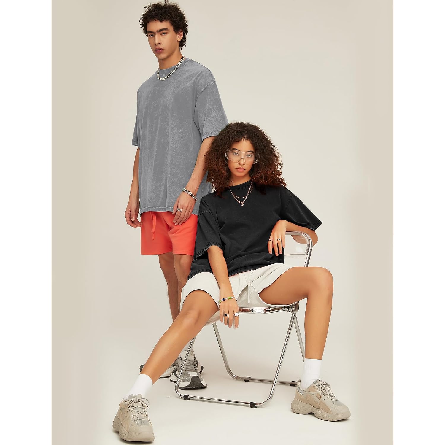 Flygo 3 Pack Men Oversized T Shirts Acid Washed Unisex Tee Loose Fit Short Sleeve Casual Streetwear Baggy Basic Tops