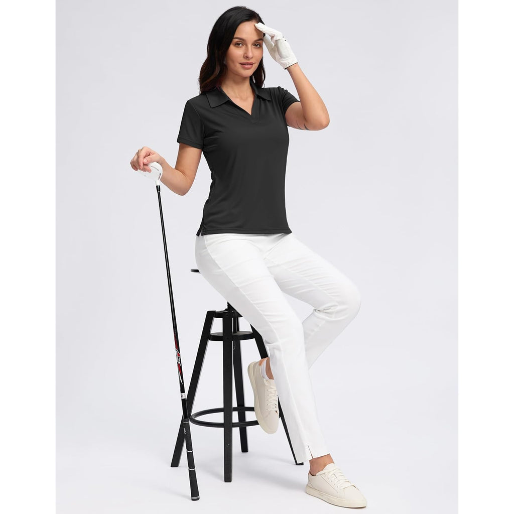 Santiny Women'S Golf Shirt Collared V-Neck Casual Work Tennis Tops Upf50+ Collared Polo Shirts For Women