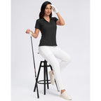 Santiny Women'S Golf Shirt Collared V-Neck Casual Work Tennis Tops Upf50+ Collared Polo Shirts For Women