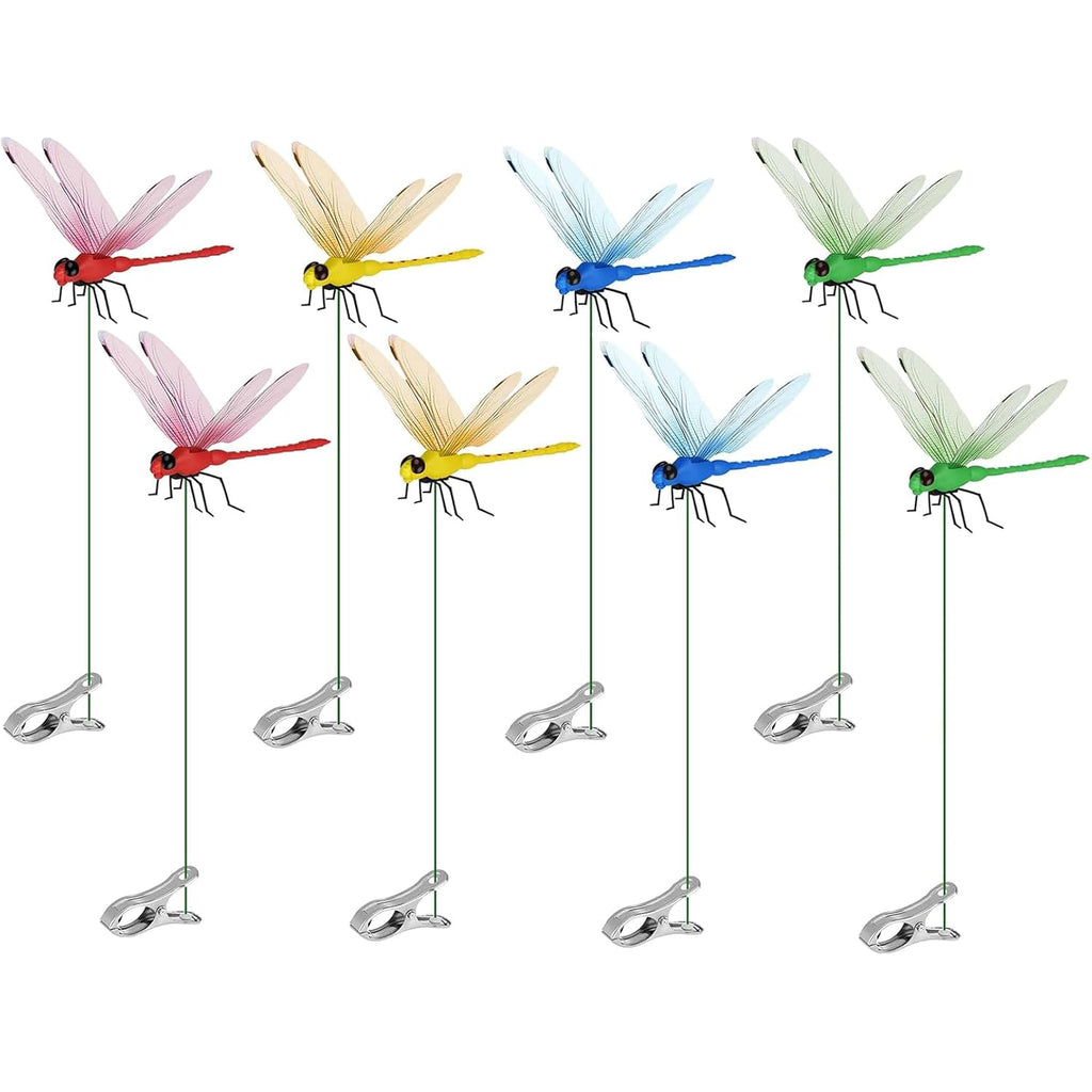 8 Pack Dragonfly Clips, 3D Simulation Fake Dragonflies Decoration For Garden Stakes, Yard Ornaments, Hat, Deer, Horse, Indoor And Outdoor