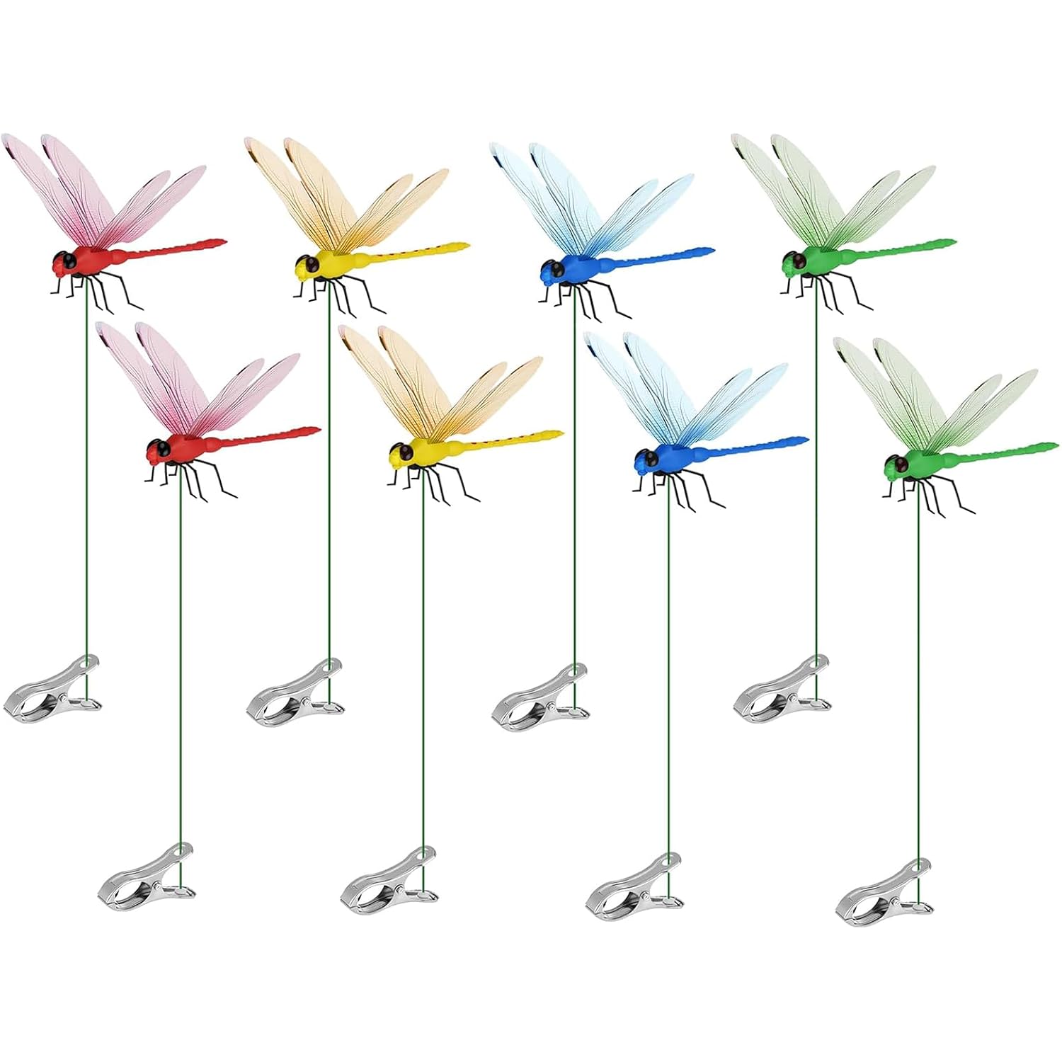 8 Pack Dragonfly Clips, 3D Simulation Fake Dragonflies Decoration For Garden Stakes, Yard Ornaments, Hat, Deer, Horse, Indoor And Outdoor