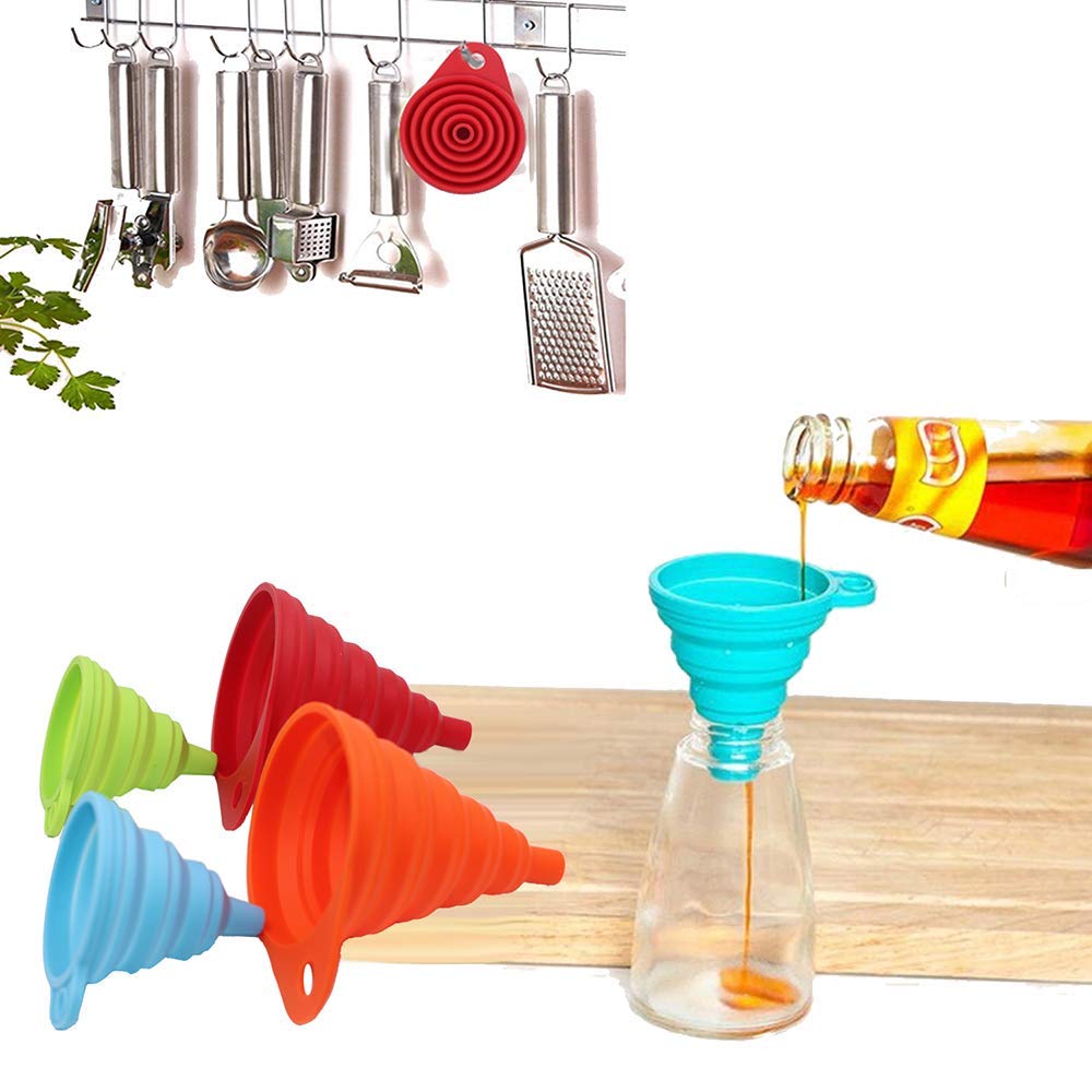 Kongnai Kitchen Funnel Set 4 Pack, Small And Large, Kitchen Gadgets Accessories Foldable Silicone Collapsible Funnels For Filling Water Bottle Liquid Transfer Food Grade