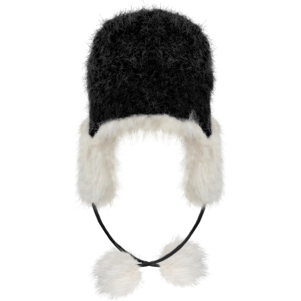 Womens Winter Thick Warm Hat Faux Fur Pilot Hood Cap Windproof Earflap Beanie Peruvian Trapper Hat for Skiing Cycling