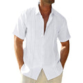 Runcati Mens Linen Cuban Guayabera Shirts Button Down Short Sleeve Shirt Cotton Hippie Summer Beach Vacation Shirts