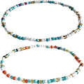 Boho Beads Anklets Set of 2pcs, Waterproof Beach Adjustable Stretch Imitation Turquoise White Pearls Bracelets for Women, Handmade Jewelry Gifts