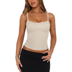 PINKMSTYLE Women's Sexy Square Neck Lace Cami Tank Tops Fitted Double Lined Sleeveless Crop Spaghetti Strap Summer Y2k Tops