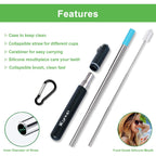 Kynup Reusable Metal Straws (4Packs), Collapsible Travel Drinking Straws With Cases, Cruise Ship Essentials, Cruise Must Haves With Silicone For Gifts (Blue-Black-Rose Gold-Silver)