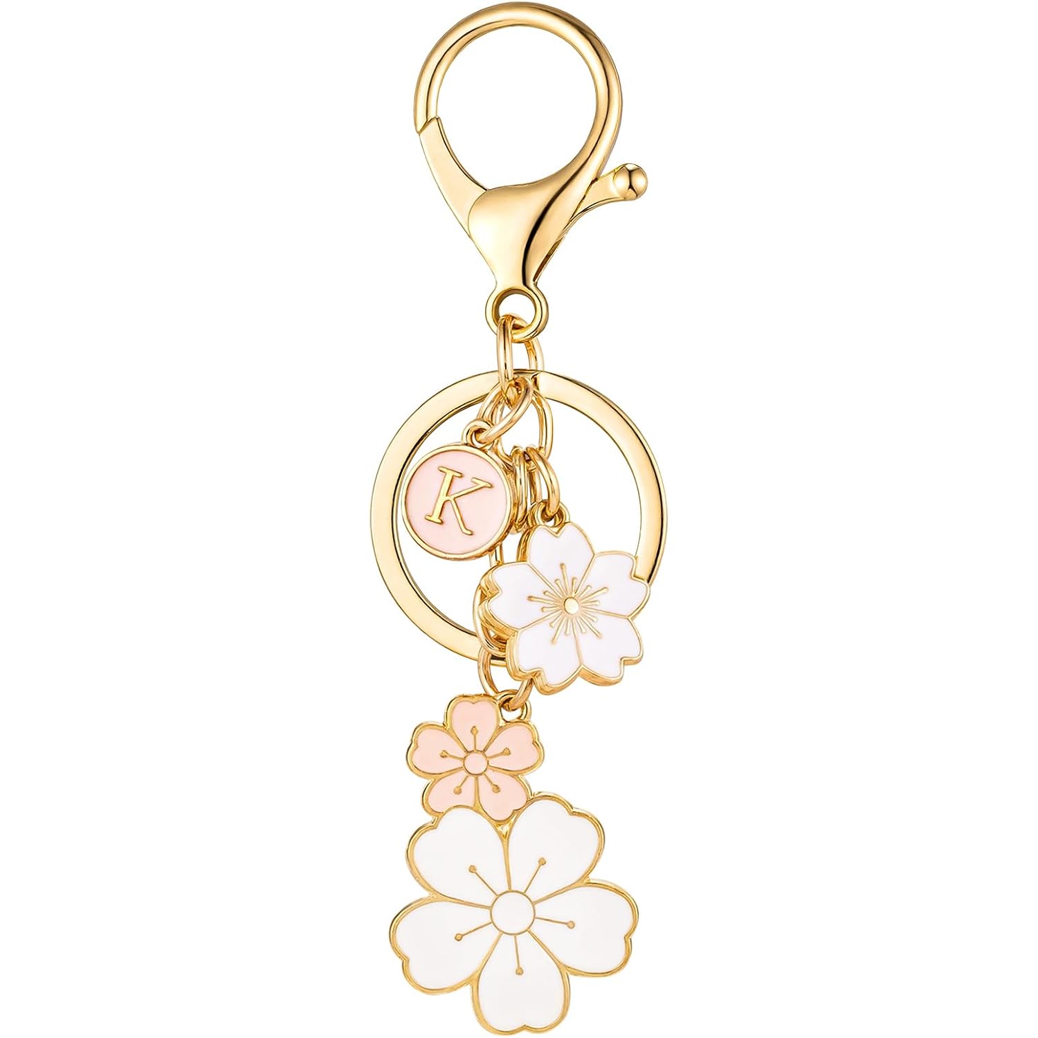 SELOVO Initial Keychain Flower Charms for Key Cute Pink Letter Keyring for Backpack