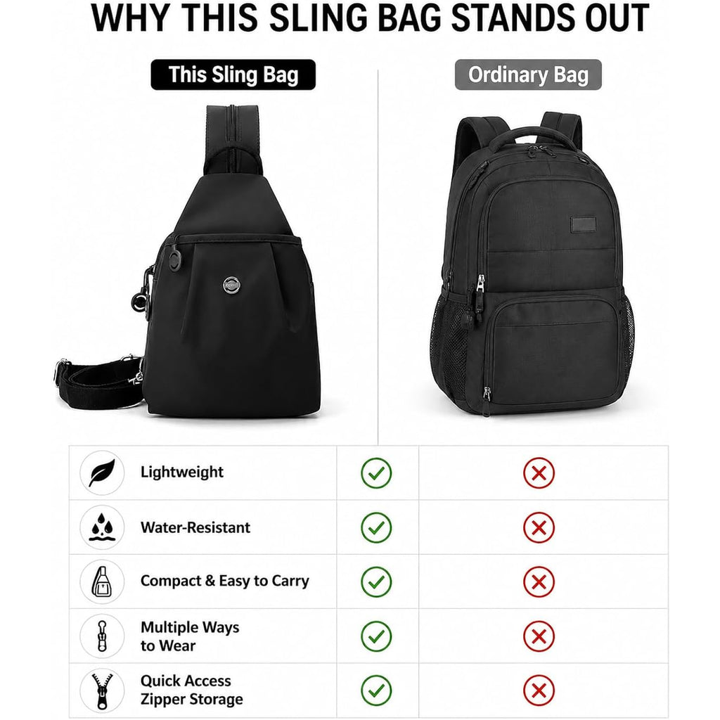 Sling Backpack For Women, Water-Resistant Crossbody Chest Bag For Travel, Work, Gym, Students & Daily Use