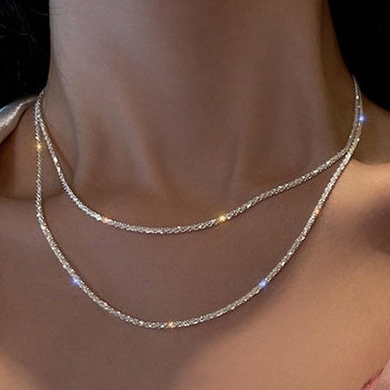 Herringbone Choker Necklace Set Double Layer Snake Chain Herringbone Chain Necklace Layering Necklace Set Cuban Chain Necklace for Women