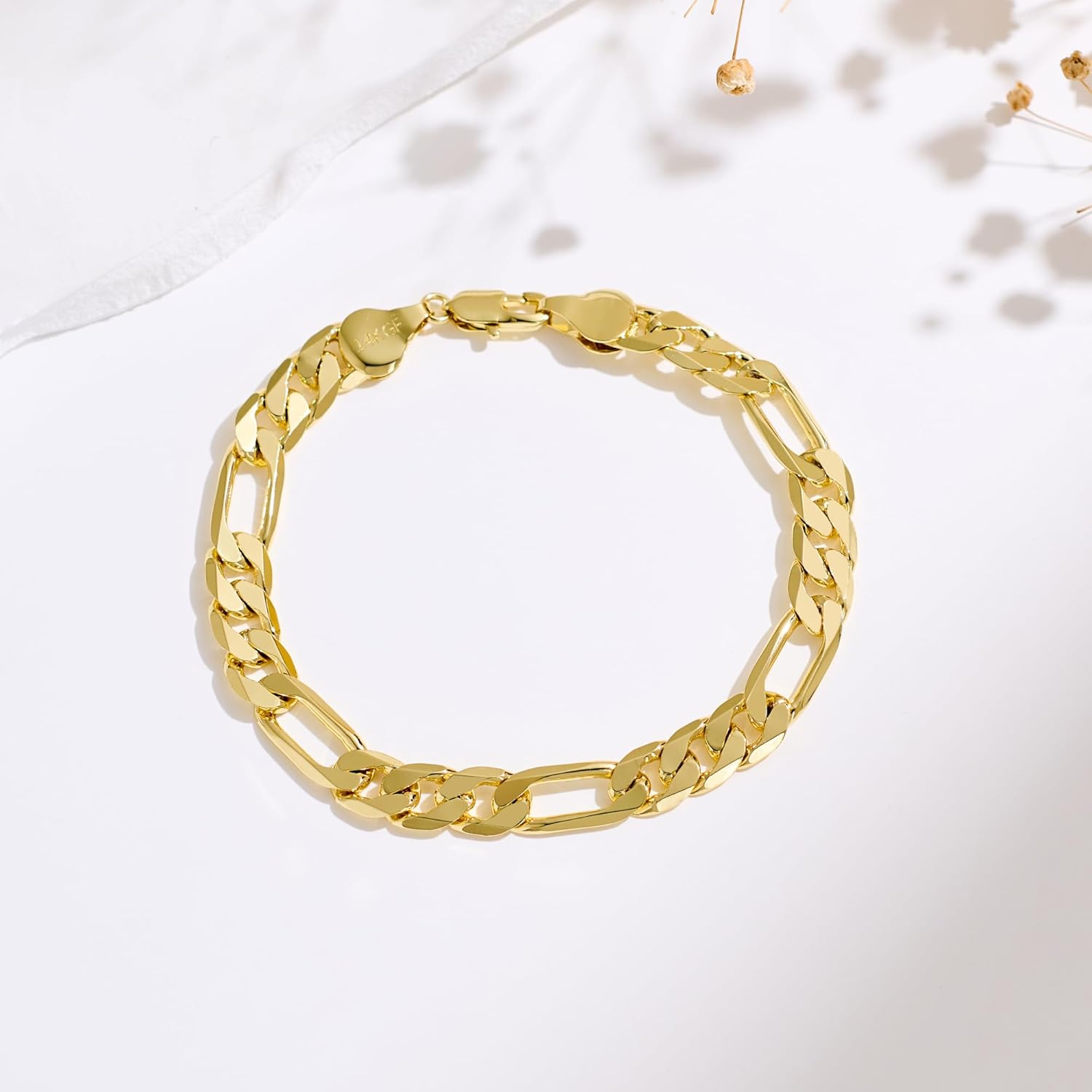 14K Gold Bracelets for Women & Men Trendy Dainty 7mm Figaro Bracelet for Men Hypoallergenic Gold Chain Bracelet for Women Jewelry Gifts