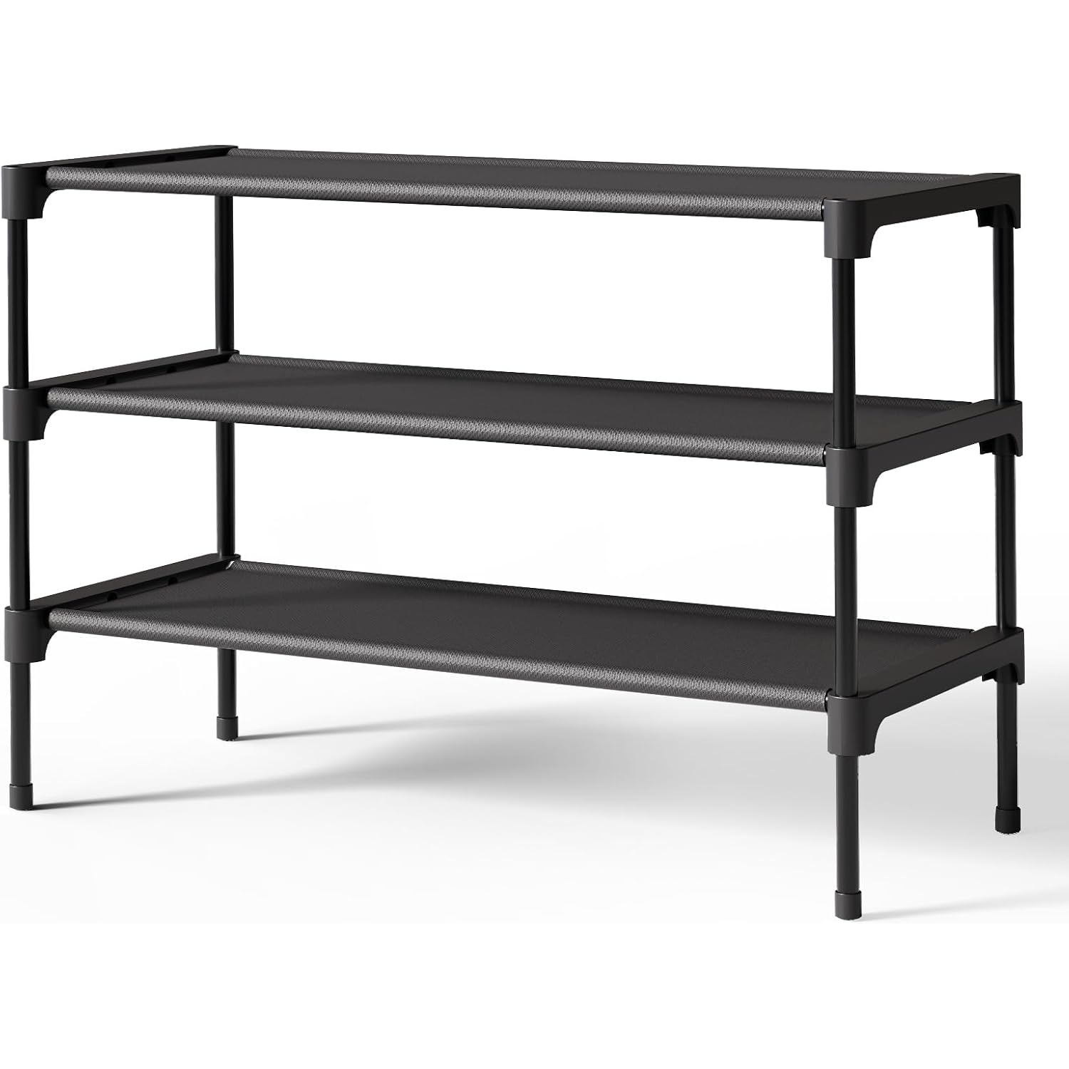 Kitsure Shoe Rack - Non-Woven Shoe Rack Shelf, Shoe Organizer For Closet, Entryway, Garage & Corridor, Stackable Shoe Shelves, 27.5" Wide - 3 Tier, Black