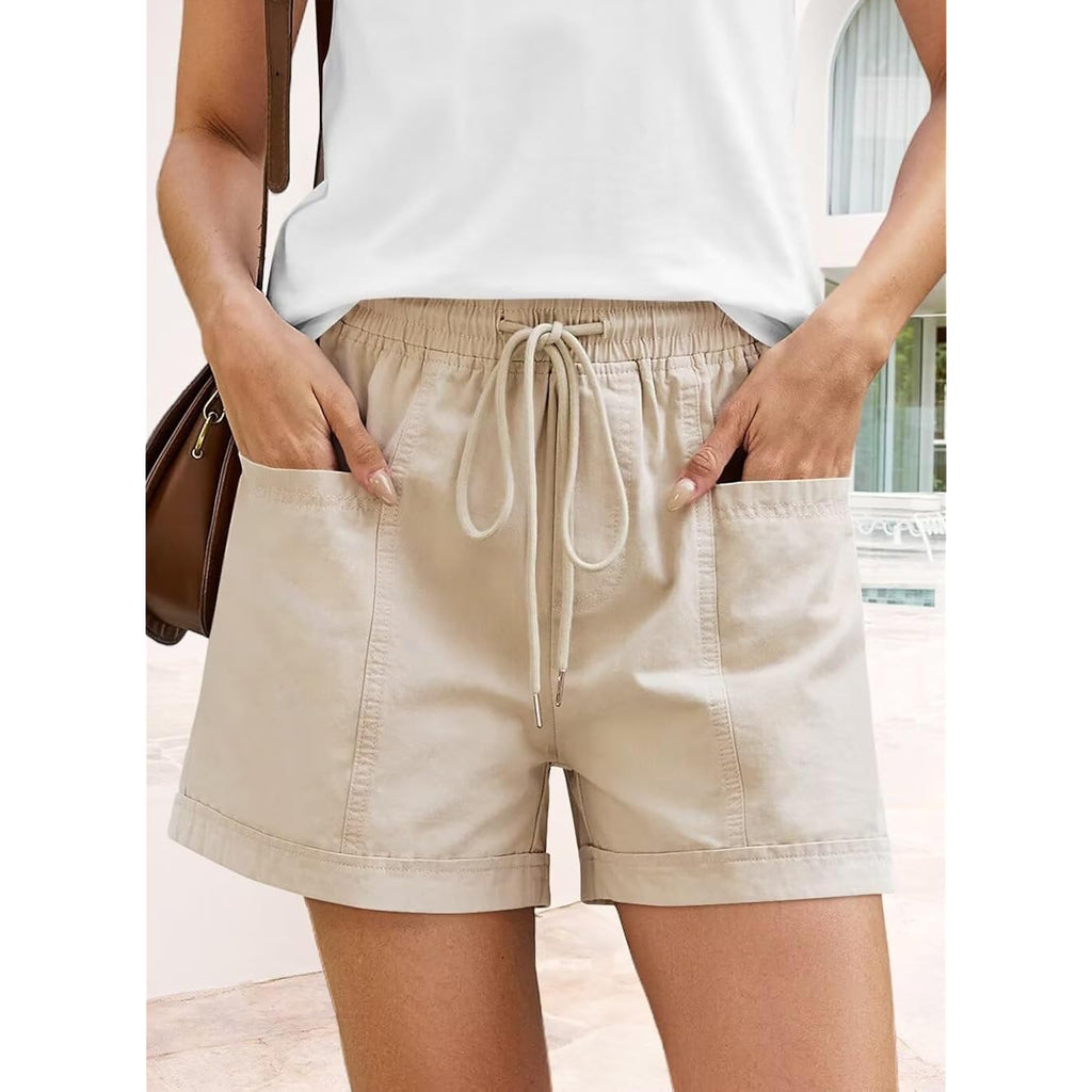 Womens High Waist Casual Shorts 2026 Summer Drawstring Cotton Shorts for Women Trendy(S-2XL)
