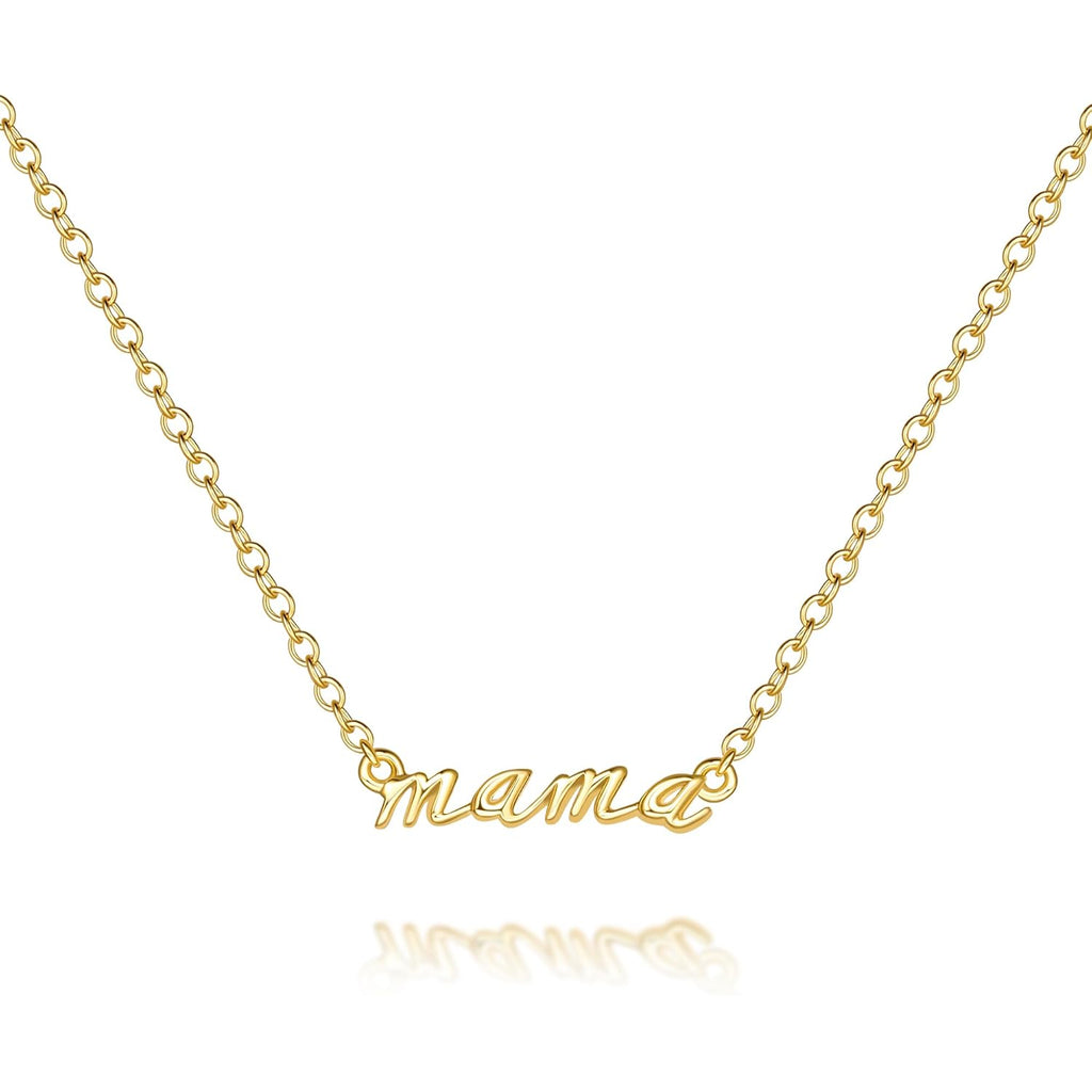 Gold Pendant Necklaces for Women 14K Gold Necklaces for Women Letter Necklace Simple Strong and Full of Love Charm Mama Pendant Necklace for Mom With Adjustable Length (16-18) Inches