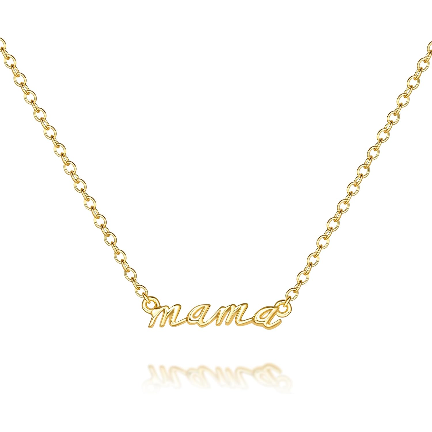 Gold Pendant Necklaces for Women 14K Gold Necklaces for Women Letter Necklace Simple Strong and Full of Love Charm Mama Pendant Necklace for Mom With Adjustable Length (16-18) Inches