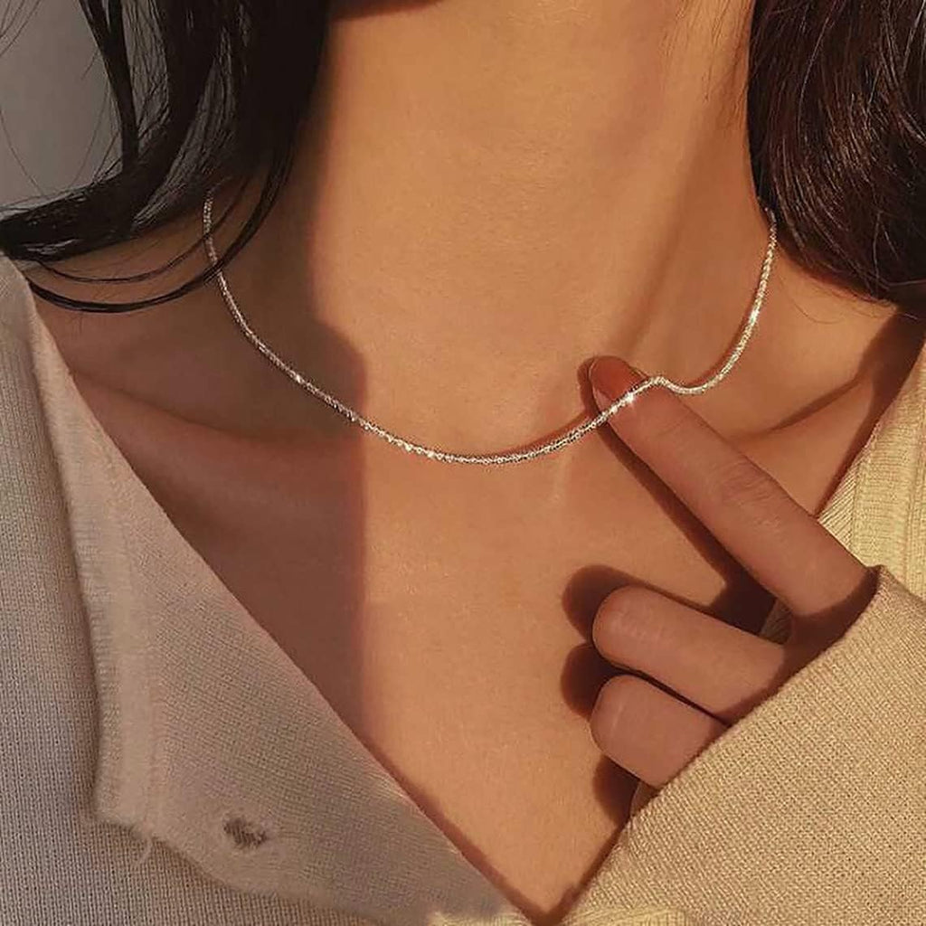 Herringbone Choker Necklace Set Double Layer Snake Chain Herringbone Chain Necklace Layering Necklace Set Cuban Chain Necklace for Women