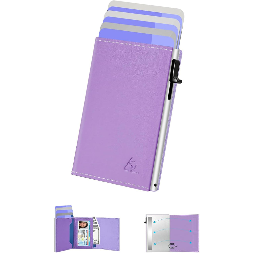 dwnkove Womens Wallet Card Holder - Pop Up Aluminum Case, Premium Flexible Leather, Smart Wallet for Women, RFID Blocking, Slim, Minimalist, Front Pocket - 9-14 Card Capacity | ID Window | Cash Slot