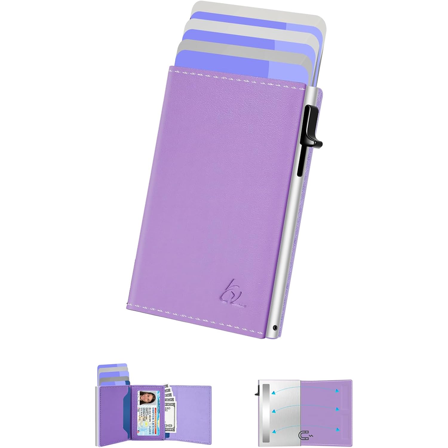 dwnkove Womens Wallet Card Holder - Pop Up Aluminum Case, Premium Flexible Leather, Smart Wallet for Women, RFID Blocking, Slim, Minimalist, Front Pocket - 9-14 Card Capacity | ID Window | Cash Slot