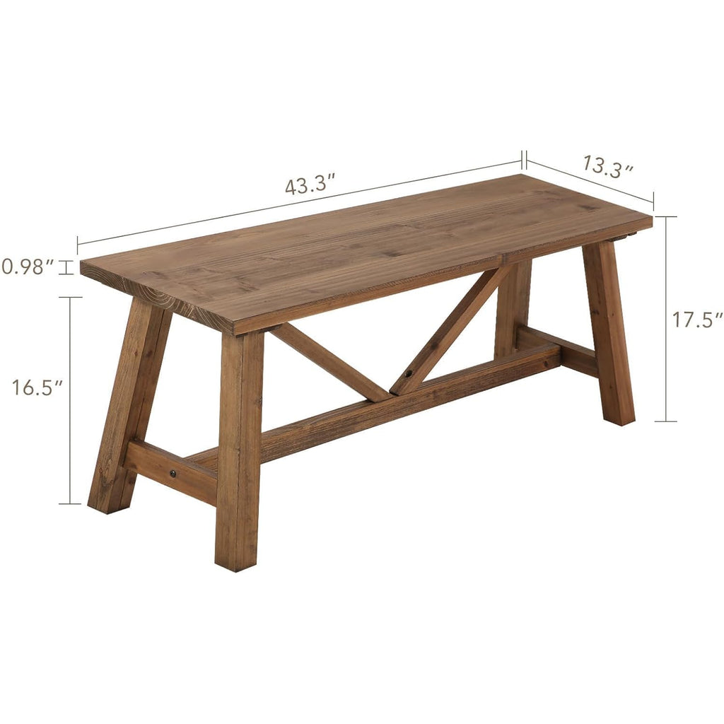 Wnutrees 43" Farmhouse Solid Wood Bench, Narrow Long Seat, Natural | Entryway Seat For End Of Bed, Living Room, Dining Area, Hallway