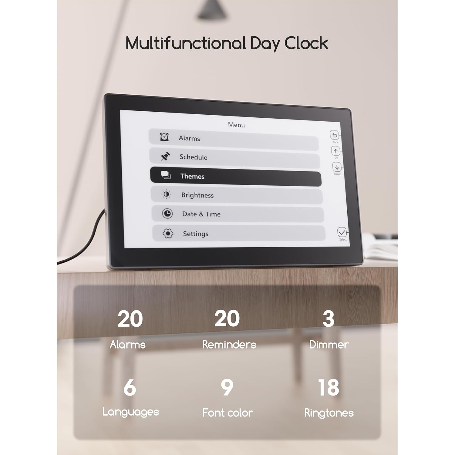 Digital Clock, 10.1 Inch Large Display Calendar Clock With 12 Themes, 20 Alarms, 20 Reminders, Auto Dimming, 12/24 Hours, Indoor Temperature, Humidity For Seniors, Desk (Black)