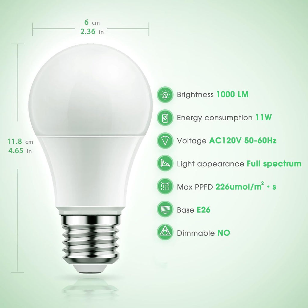 Grow Light Bulbs, Briignite Led Grow Light Bulb A19 Bulb, Full Spectrum Grow Light Bulb, Plant Light Bulbs E26 Base, 11W Grow Bulb 100W Equivalent, Grow Light For Indoor Plants, Seed Starting, 2Pack