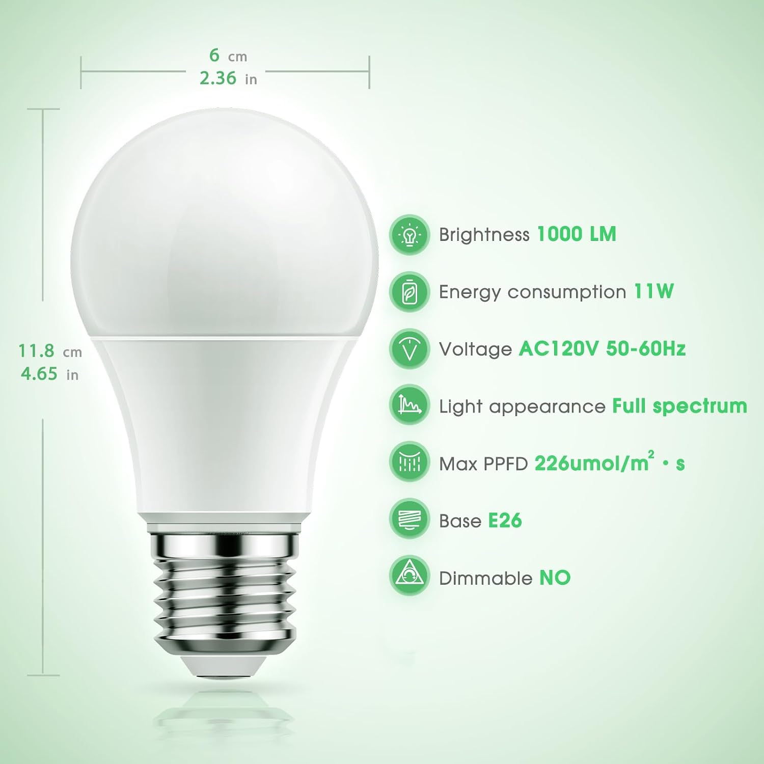Grow Light Bulbs, Briignite Led Grow Light Bulb A19 Bulb, Full Spectrum Grow Light Bulb, Plant Light Bulbs E26 Base, 11W Grow Bulb 100W Equivalent, Grow Light For Indoor Plants, Seed Starting, 2Pack