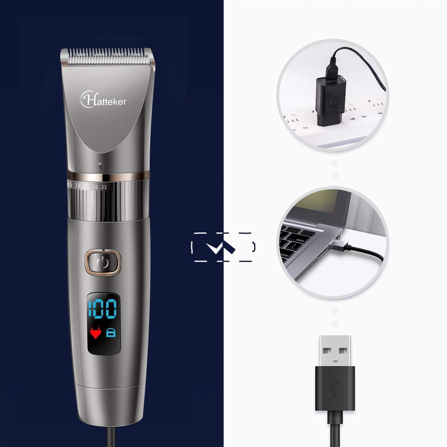 Hatteker Beard Trimmer For Men Professional Hair Clipper Hair Trimmer Shaver Haircut Detail Cutting Kit For Men Cordless Waterproof