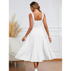 Kaximil Women'S Square Neck Sleeveless A Line Maxi Dress Smocked Ruffle Flowy Casual Long Dresses