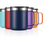 12Oz Stainless Steel Insulated Coffee Mug With Handle, Double Wall Vacuum Travel Mug, Tumbler Cup With Sliding Lid, Navy