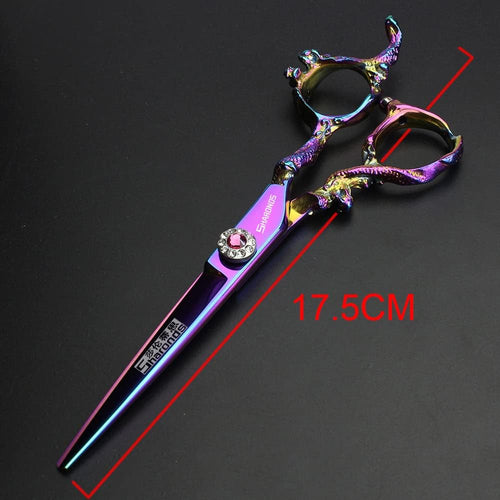 6 inch 440c purple professional hairdressing scissors barber shop hairdresser hair cutting and thinning tool (Full set) (6 inch 2PC-A)