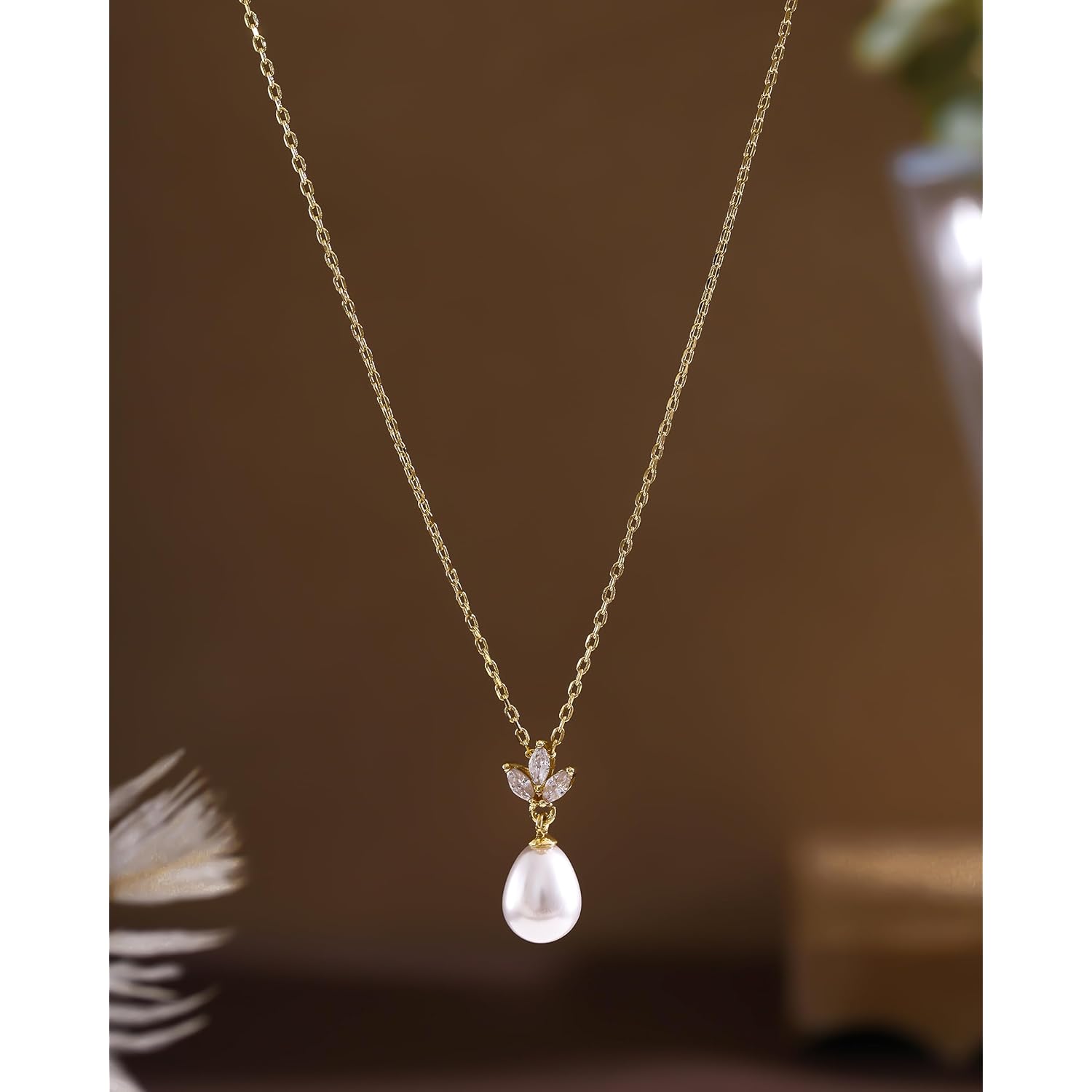 Pearl Necklaces for Women 14k Gold Plated Dainty Pearl Diamond Pendant Necklace Wedding Jewelry Bridal Bridesmaid Gifts for Women