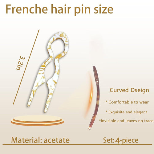 4PCS Lialys Prestige French Hair Pins for Women - 3.73” Tortoise Shell Hair Pin for Updos Chignons & Buns-Acetate French Twist Pin, Strong Hold Hair Clips All-Day, Hair Styling for Thick Hair